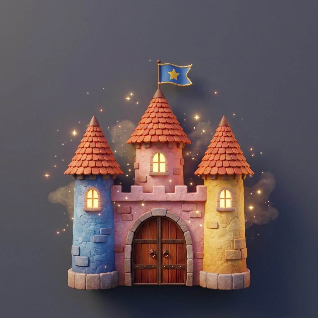 AI-transformed 3D render of the magic castle