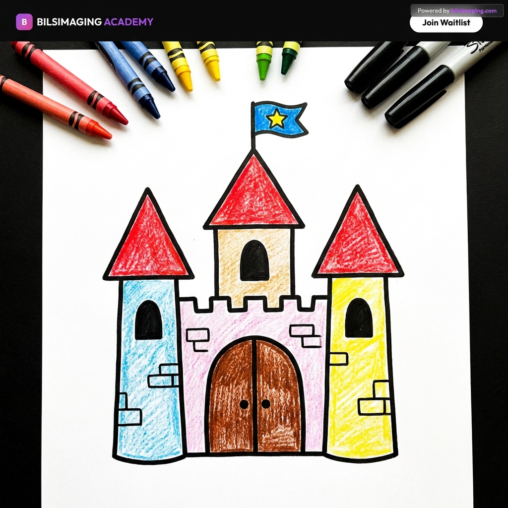 Child's pencil sketch of a magic castle