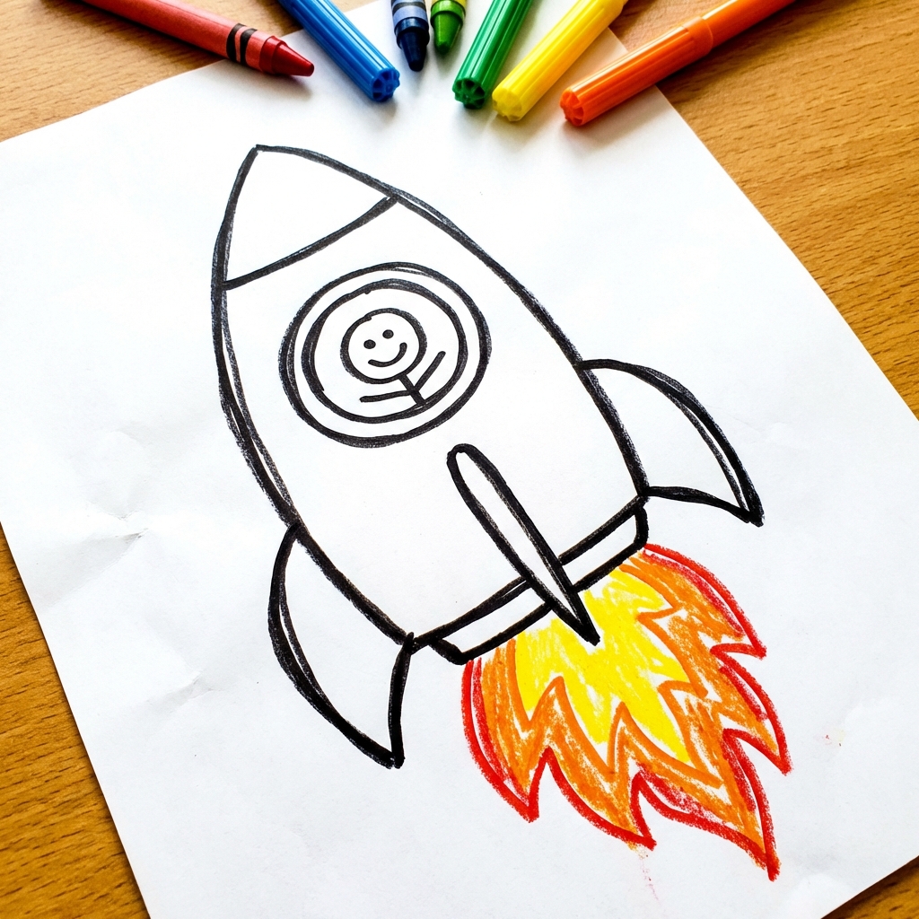 Child's pencil sketch of a space explorer